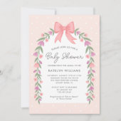 ボーかわいらしフローラ赤ちゃんシャワーピンク 招待状 (正面)