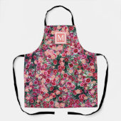 ボーかわいらしホフローラ赤ピンク桃モノグラム エプロン (正面)