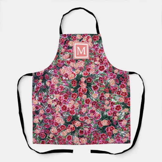 ボーかわいらしホフローラ赤ピンク桃モノグラム エプロン (正面)
