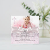 ボーかわいらし&クロスフォトバプテスマ/《キリスト教》洗礼式や命名式ピンク 招待状 (スタンド正面)