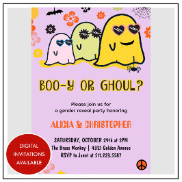 ボーイまたはガール レトロ ゴースト ハロウィン 性別発表 招待状