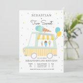 ボーイアイスクリームトラックツースウィート2番目の誕生日パーティー 招待状 (スタンド正面)