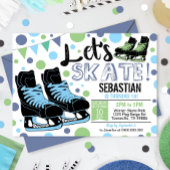 ボーイアイススケートで滑る招待状アイススケートで滑るパーティーブルー 招待状