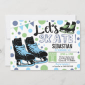 ボーイアイススケートで滑る招待状アイススケートで滑るパーティーブルー 招待状 (正面)