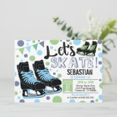 ボーイアイススケートで滑る招待状アイススケートで滑るパーティーブルー 招待状 (スタンド正面)