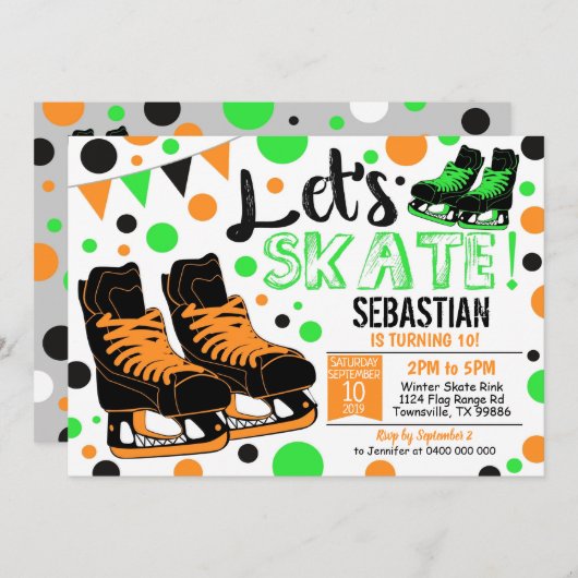 ボーイアイススケートで滑る招待状アイススケートで滑るパーティー 招待状 (正面/裏面)