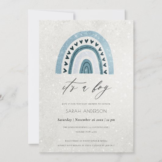 ボーイアクアブルーレインボーベビーシャワー招待状 サンキューカード (正面)