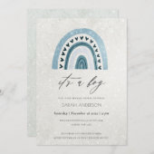 ボーイアクアブルーレインボーベビーシャワー招待状 サンキューカード (正面/裏面)