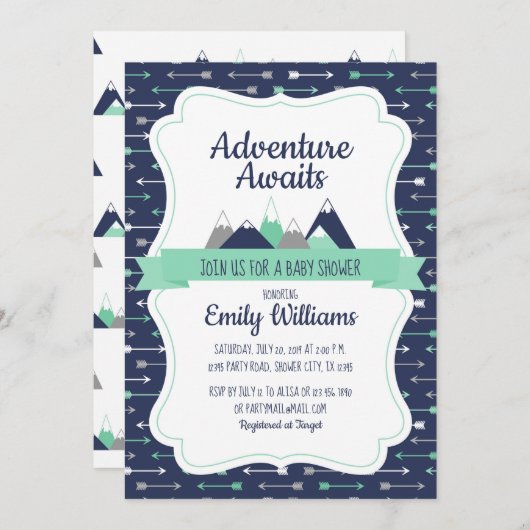 ボーイアドベンチャーは赤ちゃんのシャワーを待っている 招待状 (正面/裏面)