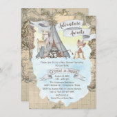 ボーイアドベンチャー待ち旅行マップ赤ちゃんシャワー 招待状 (正面/裏面)