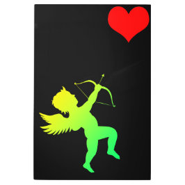 ボーイアングルグリーンイエロー赤いハートメタル メタルプリント