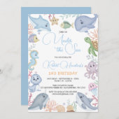 ボーイアンダーザシーアニマルズ海誕生日 招待状 (正面/裏面)