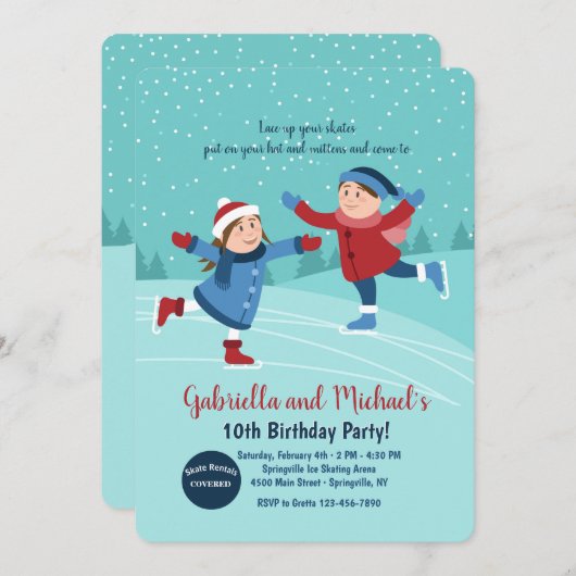 ボーイアンドガールアイススケーター招待状 招待状 (正面/裏面)