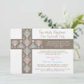 ボーイアンドガールツイン《キリスト教》洗礼式や命名式招待状 招待状 (スタンド正面)