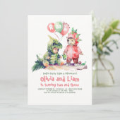 ボーイアンドガール恐竜ジョイント誕生日招待状 招待状 (スタンド正面)