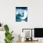 ボーイアンドシーホース魚釣りオンザムーン ポスター (ホームオフィス)