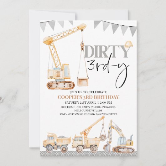 ボーイイエロー建築ダーティ3rd-y 3rd誕生日 招待状 (正面)