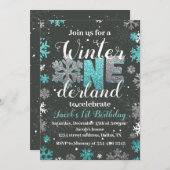 ボーイウィンターオネダーランド誕生日招待状シルバー 招待状 (正面/裏面)