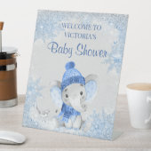 ボーイウィンターゾウ赤ちゃんシャワー歓迎サイン 台座サイン (インサイチュ)