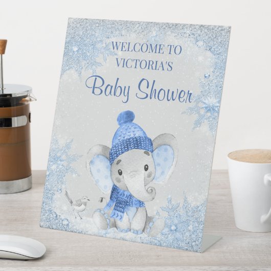 ボーイウィンターゾウ赤ちゃんシャワー歓迎サイン 台座サイン (インサイチュ)