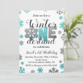 ボーイウィンターワンダーランド誕生日招待状グリッター 招待状 (スタンド正面)