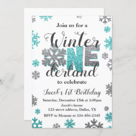 ボーイウィンターワンダーランド誕生日招待状グリッター 招待状