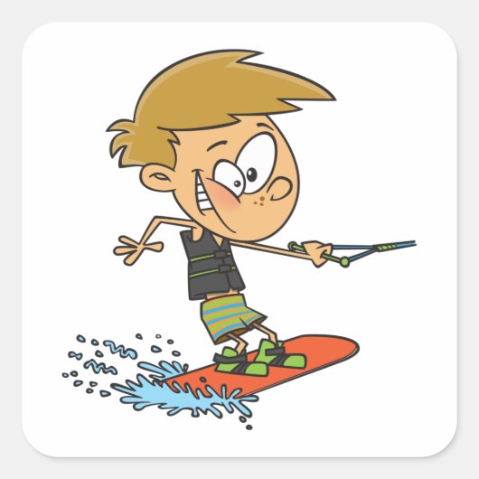 ボーイウェイクボーディングおもしろいサマーウォータースポーツ スクエアシール (正面)