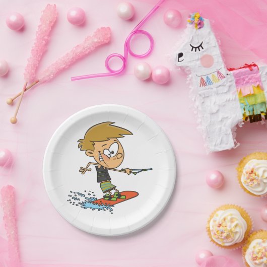 ボーイウェイクボーディングおもしろいサマーウォータースポーツ ペーパープレート (パーティー)