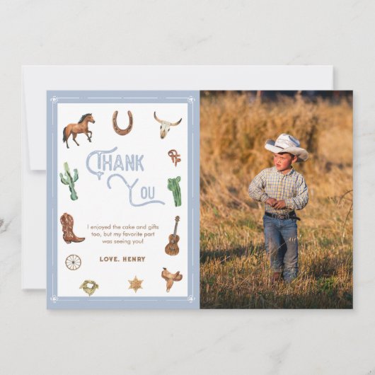 ボーイウエスタンファースト誕生日ロデオサンキューカード サンキューカード (正面)
