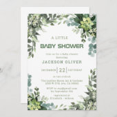 ボーイウォーターカラーウッドランドベビーシャワー 招待状 (正面/裏面)