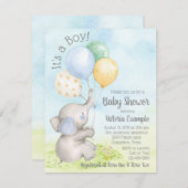ボーイウォーターカラーエレファントベビーシャワー招待状 招待状 (正面/裏面)