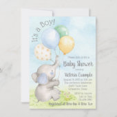 ボーイウォーターカラーエレファントベビーシャワー招待状 招待状 (正面)