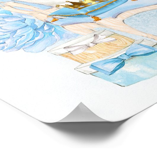 ボーイウォーターカラーブルー金ゴールド赤ちゃんシャワー記号 ポスター (角)