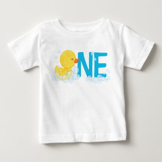 ボーイウォーターカラーラバーダックONE +背面の名前 ベビーTシャツ (正面)