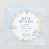 ボーイウォーターカラーレインボーシップと参照 招待状 (正面/裏面)