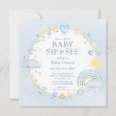 ボーイウォーターカラーレインボーシップと参照 招待状 (正面)