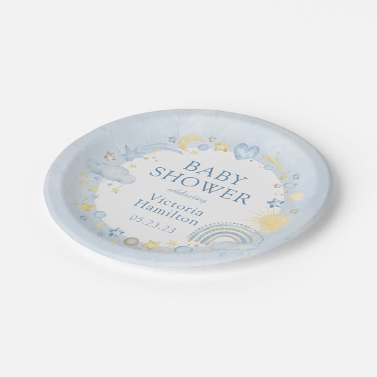 ボーイウォーターカラーレインボーベビーシャワー ペーパープレート (アングル)