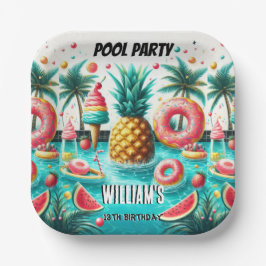 ボーイウォーターブルークールプールパーティー13誕生日 ペーパープレート