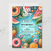 ボーイウォーターブルークールプールパーティー13誕生日 招待状 (正面)
