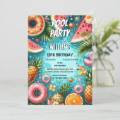 ボーイウォーターブルークールプールパーティー13誕生日 招待状 (スタンド正面)