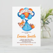 ボーイウォーター色のキツネベビーシャワー招待状 招待状 (スタンド正面)