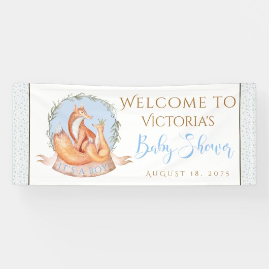 ボーイウッドランドキツネ秋ウィンターベビーシャワーバナー 横断幕 (横)