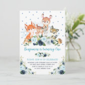 ボーイウッドランド森林海軍ブルーフローラ1st誕生日 招待状 (スタンド正面)