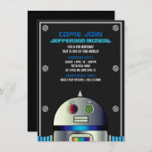 ボーイエイジ宇宙ロボット誕生日科学パーティー 招待状 (正面/裏面)