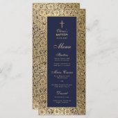 ボーイエレガントバプティスネイビーブルー金ゴールドバラヴィンテージ メニュー (正面/裏面)