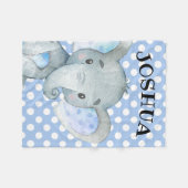 ボーイエレファパーソナライズされたントキュートブルー水玉模様 フリースブランケット (正面(横))