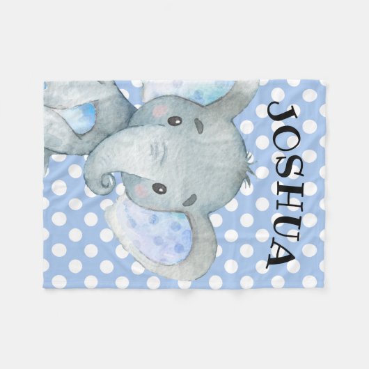 ボーイエレファパーソナライズされたントキュートブルー水玉模様 フリースブランケット (正面(横))