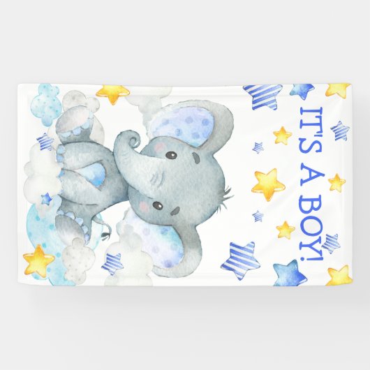 ボーイエレファントかわいい水彩のベビーシャワー 横断幕 (横)