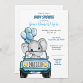 ボーイエレファントインカーベビーシャワー招待状 招待状 (正面/裏面)