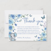 ボーイエレファントダスティブルーバラベビーシャワー サンキューカード (正面)